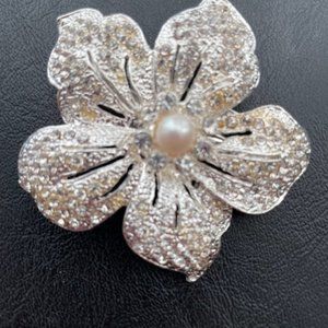 Vintage flower brooch and hair clip with clear pave stones